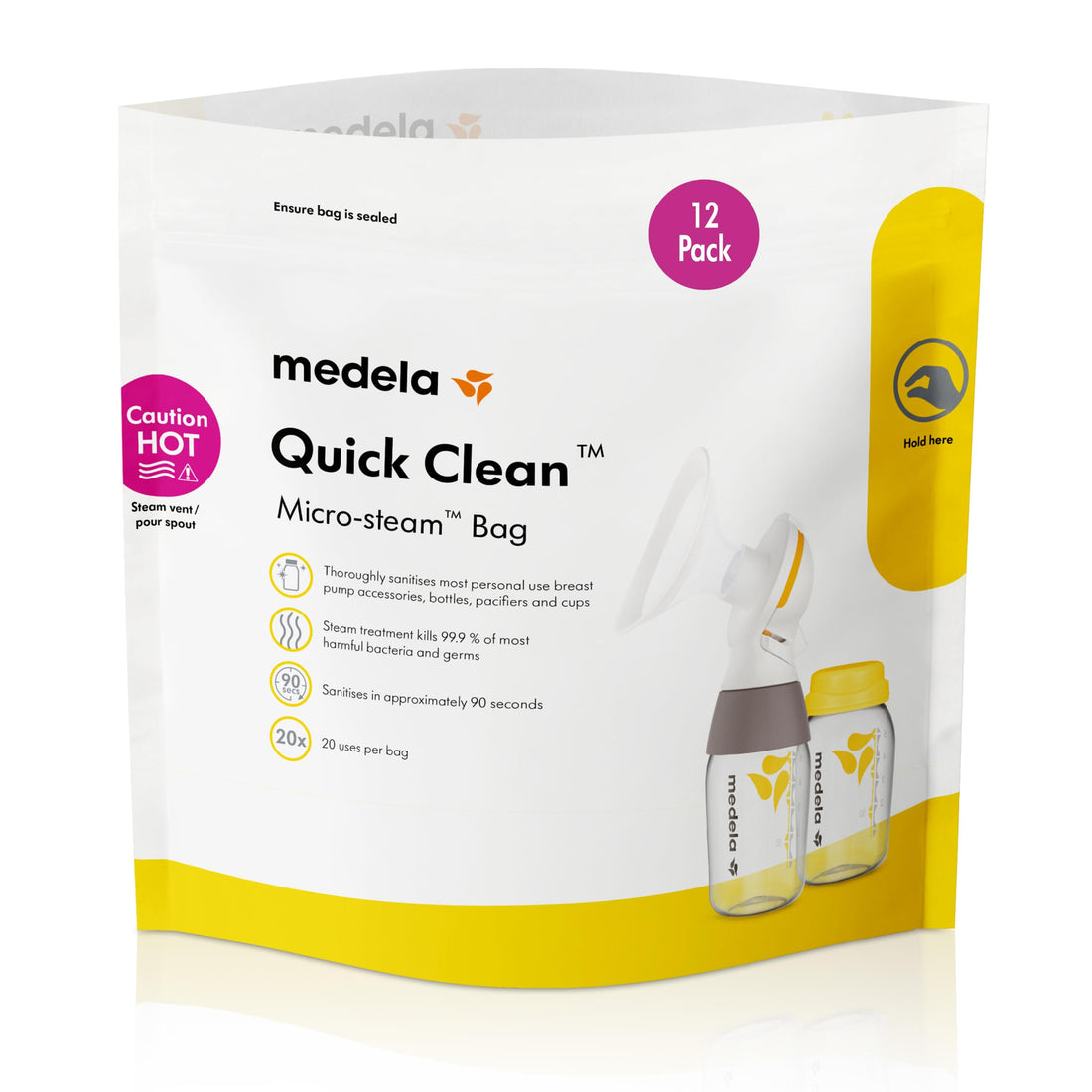 Medela Quick Clean Micro-Steam Bags for Bottles and Breast Pump Parts | 12 CT