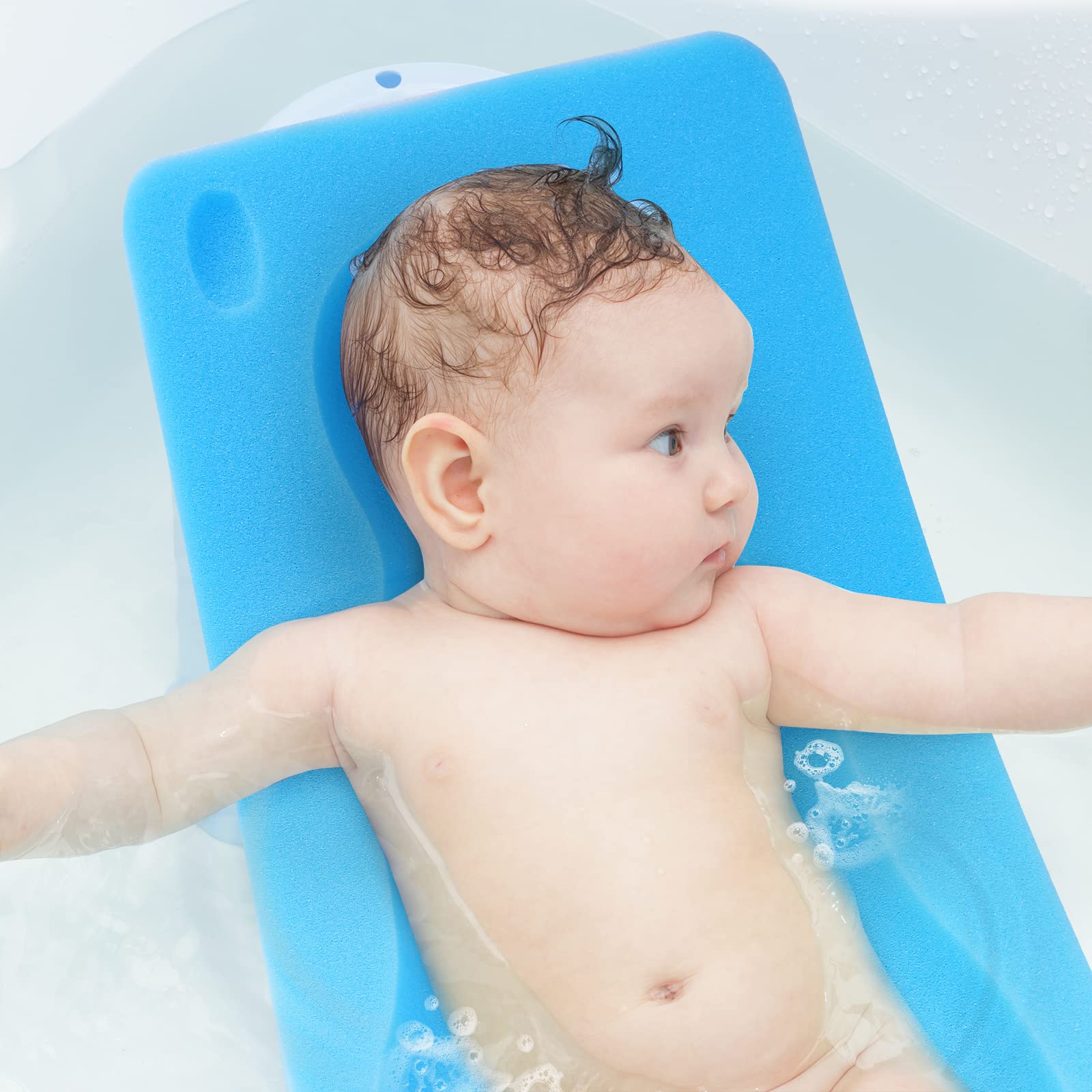 KECUCO Baby Bath Cushion, Baby Bath Sponge for Bathing Infant Bath Mat Newborn Bath Baby Essentials - Excellent Foam Odor Free (Blue)