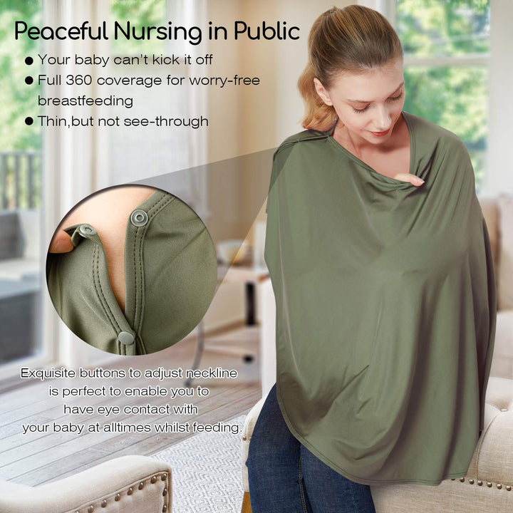 Nursing Cover & Baby Nursing Poncho,Multi Use Breastfeeding Cover for CarSeat Canopy, High Seat Cover, Stroller Cover, Shopping Cart Cover,Nursing Scarf for Boy and Girl by Kefee Kol (Green)