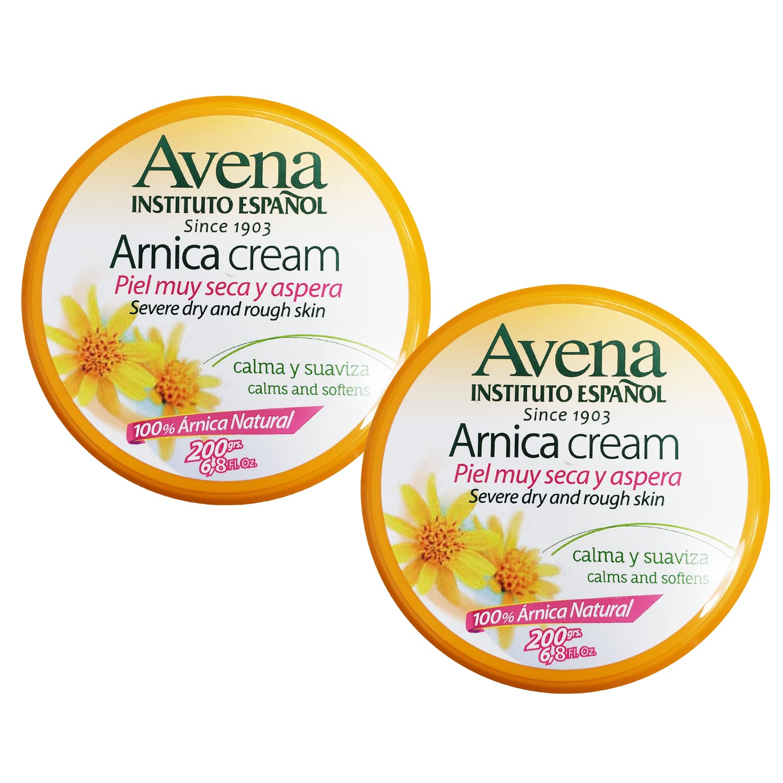 Avena Instituto Espanol Arnica Cream Softening Cream Helps Calm Severe Dry and Rough Skin with Natural Arnica 2pack Of 6.7 Ounce Cream Jars, 2 Count