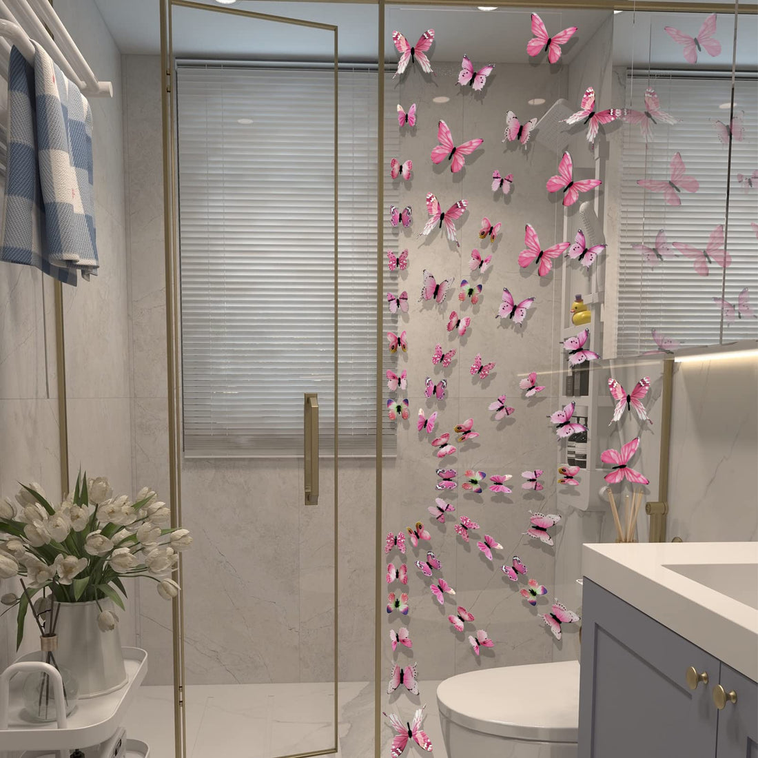 Ewong 3D Butterfly Wall Stickers Arts Decor Crafts for Kids Girls, Home Decorations for Living Room Baby Bedroom Bathroom Nursery Classroom Office Decals 60PCS (60 Pink)