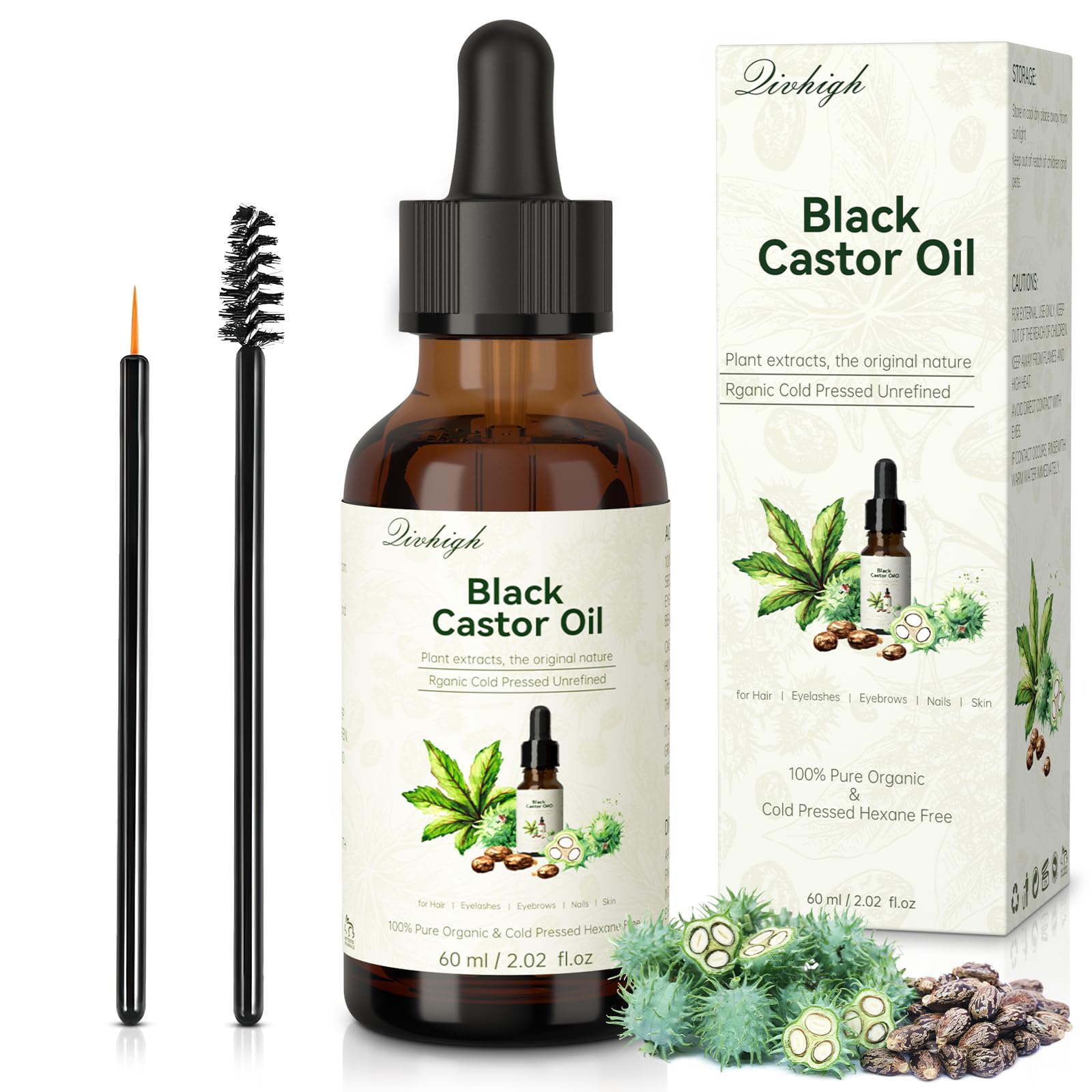 QIVHIGH Black Castor Oil for Hair Growth, Multipurpose Cold Pressed Natural Castor Oil for Hair and Skin, Eyebrow, Body Care,100% Pure Organic Black Castor Oils 1PCS