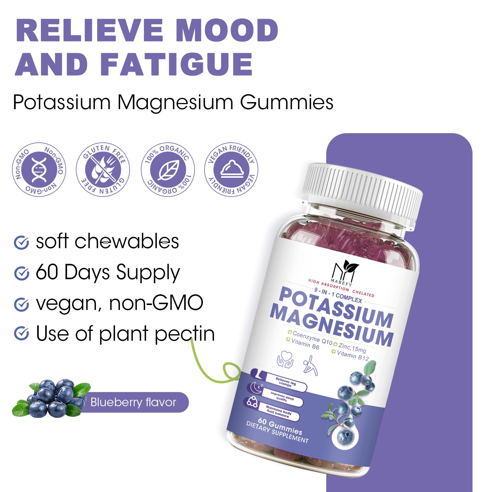 2 Pack Potassium Magnesium Gummies, Sugar-Free Potassium Gummies with Magnesium Glycinate 500mg Chewable Magnesium Potassium Supplements with Calcium, Zinc, Vitamin for Leg Cramps & Muscle