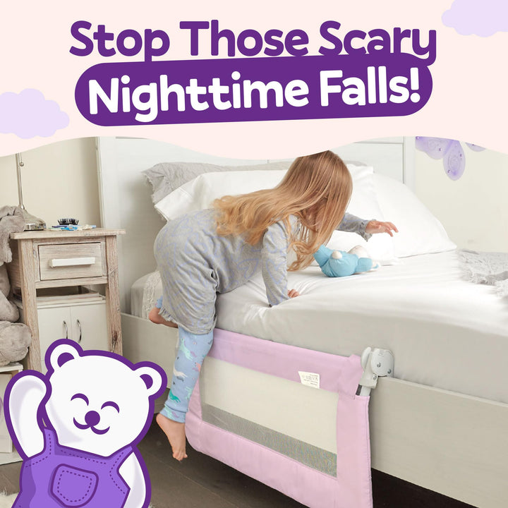 ComfyBumpy Bed Rail for Toddlers | Bed Rails for Kids, Twin, Full, Queen & King Size Bed - Adjustable Toddler Bed Rail Guard - Swing Down Baby Bed Side Rail - Pink, Regular (35.5 x 19.5), Pack of 1