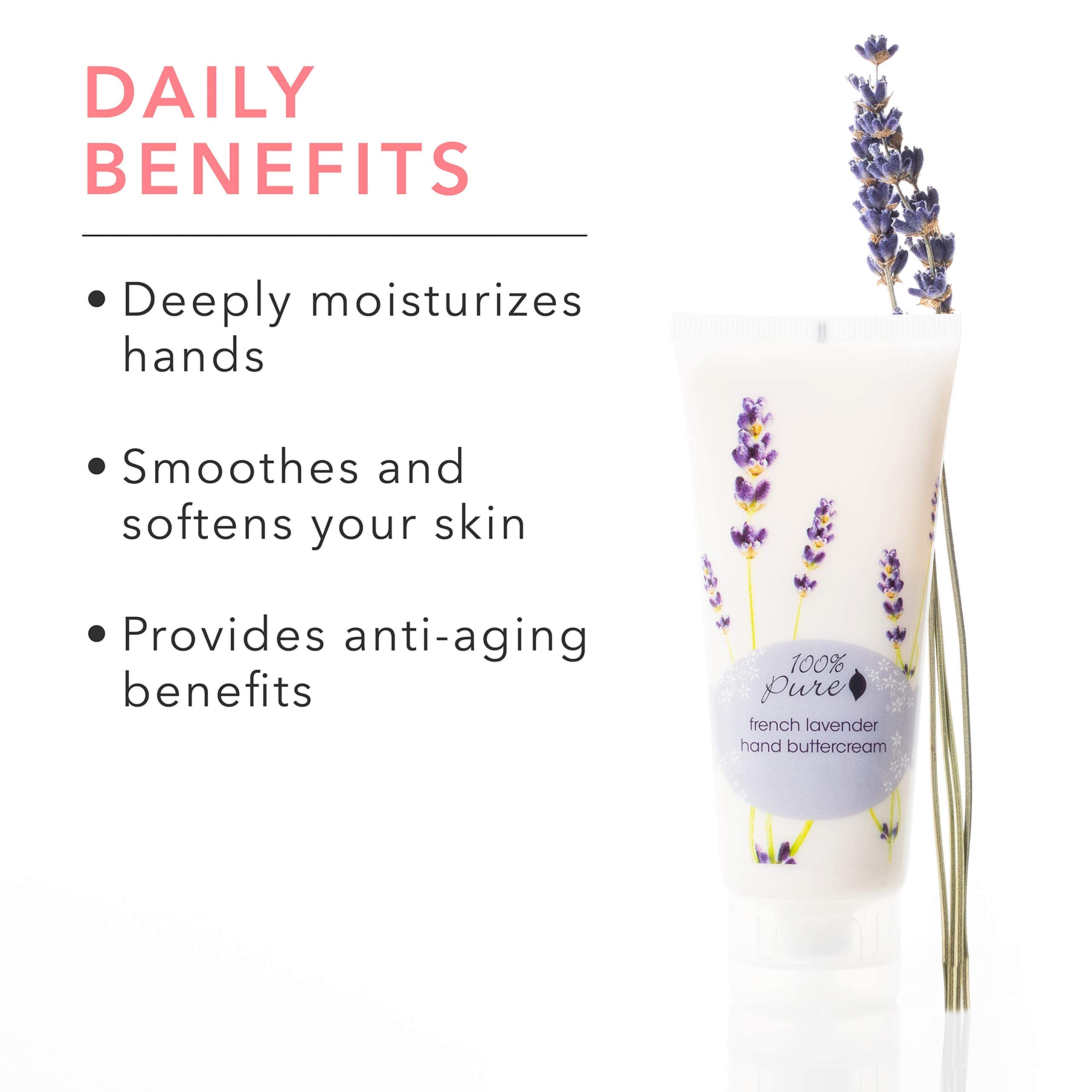 100% PURE French Lavender Hand Cream (Hand Buttercream), Dry Skin Hand Lotion, Made with Shea Butter, Natural Lotion for Dry Hands - 2 Fl Oz