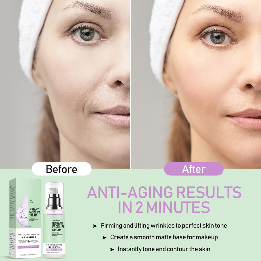 Feugole Instant Face Lift Cream,Skin Tighten And Lift Neck Cream for Women with Plant Extract, Neck, Eye Anti-aging Serum for Smoothing Fine Lines, Wrinkles and Firming Loose Sagging Skin-50ML
