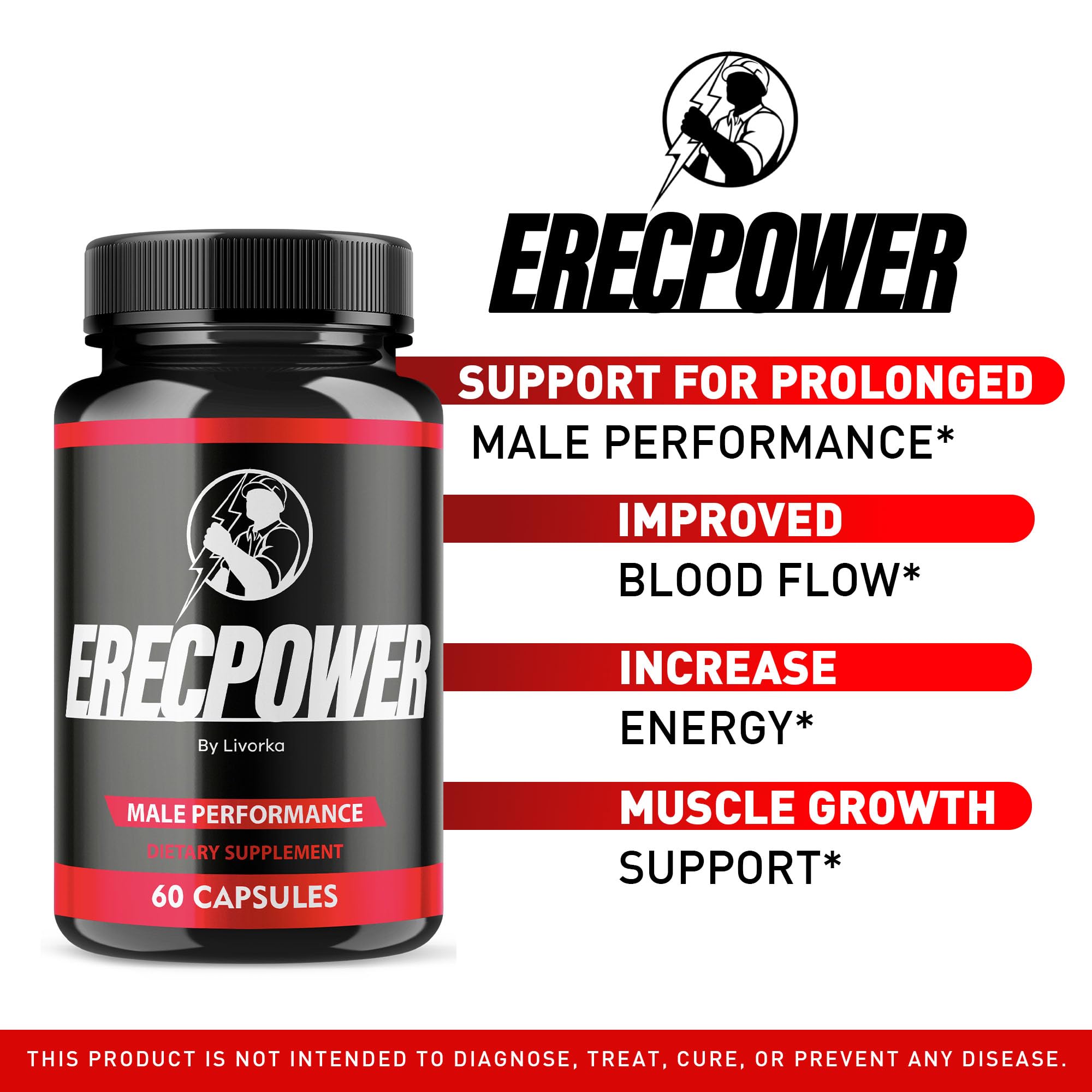 Erecpower for Men Capsules, Erecpower Pills, Erecpower Male Performance, Erecpower Capsules, Erecpower Capsules Multivitamin Men Health, Erecpower Advanced Formula, 60 Capsules for 1 Month