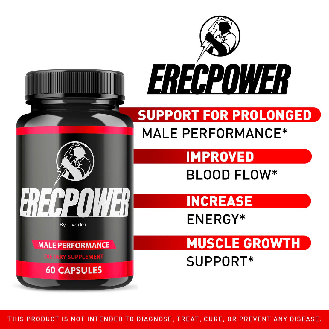 Erecpower for Men Capsules, Erecpower Pills, Erecpower Male Performance, Erecpower Capsules, Erecpower Capsules Multivitamin Men Health, Erecpower Advanced Formula, 60 Capsules for 1 Month