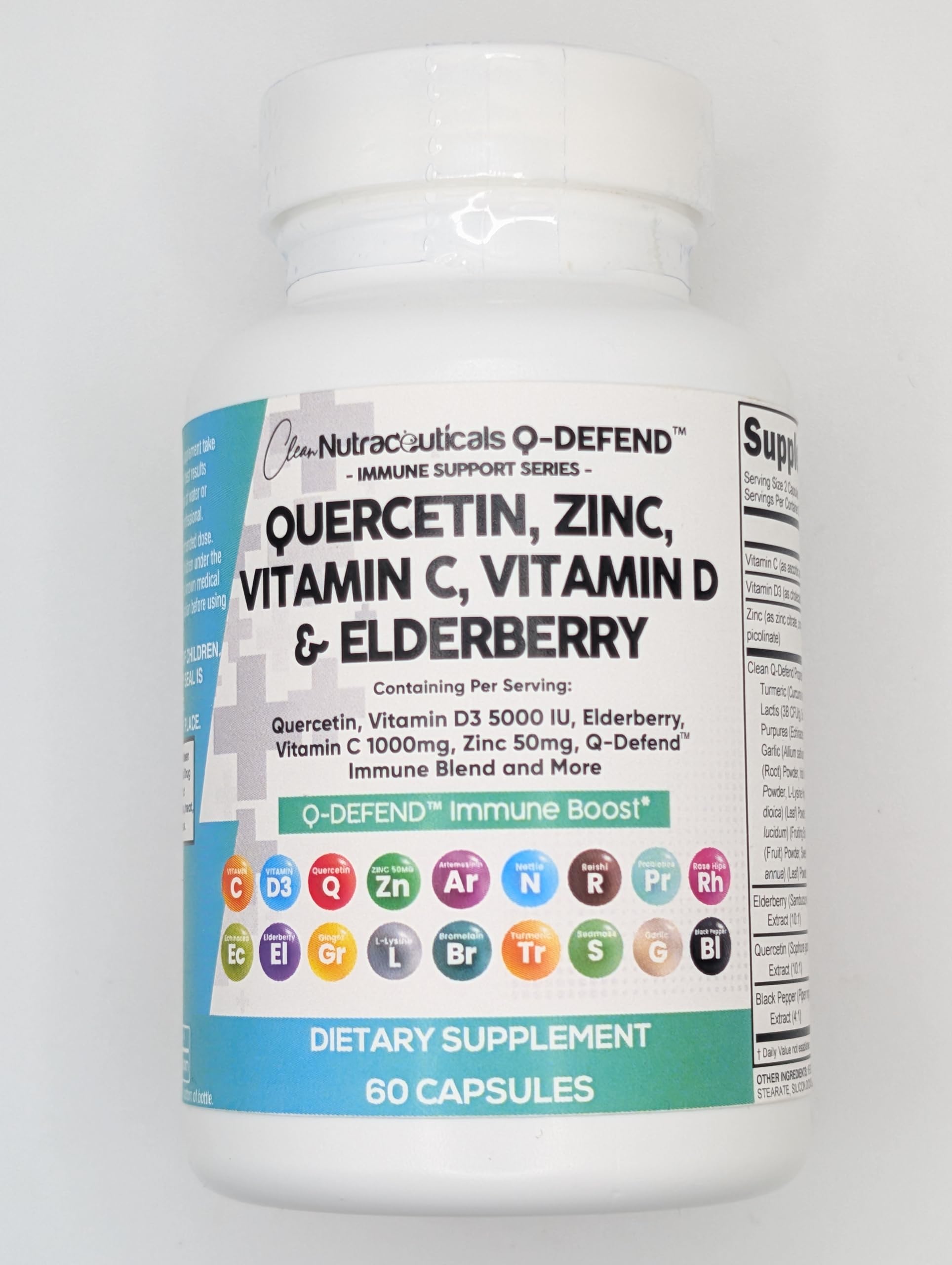 Clean Nutraceuticals Quercetin Zinc Vitamin C Vitamin D Bromelain Elderberry - Lung Immune Support Supplement Adults with Artemisinin, Sea Moss, Echinacea, Allergy Relief