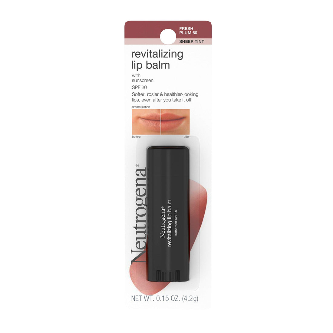 Neutrogena Revitalizing Tinted Lip Balm with SPF 20, Hydrating Tinted Lip Care with Sunscreen, Moisturizing Sheer Tint for Softer, Healthier-Looking Lips, Sheer Fresh Plum 60, 0.15 oz