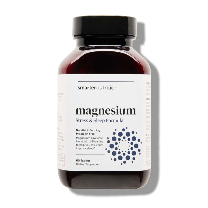Smarter Nutrition Magnesium Complex - Chelated Mag Glycinate and Citrate, Malate, Hydroxide - Sleep & Stress Support with L-Theanine for Muscles, Nerves - Soy-Free - 60 Count - 30-Day Supply