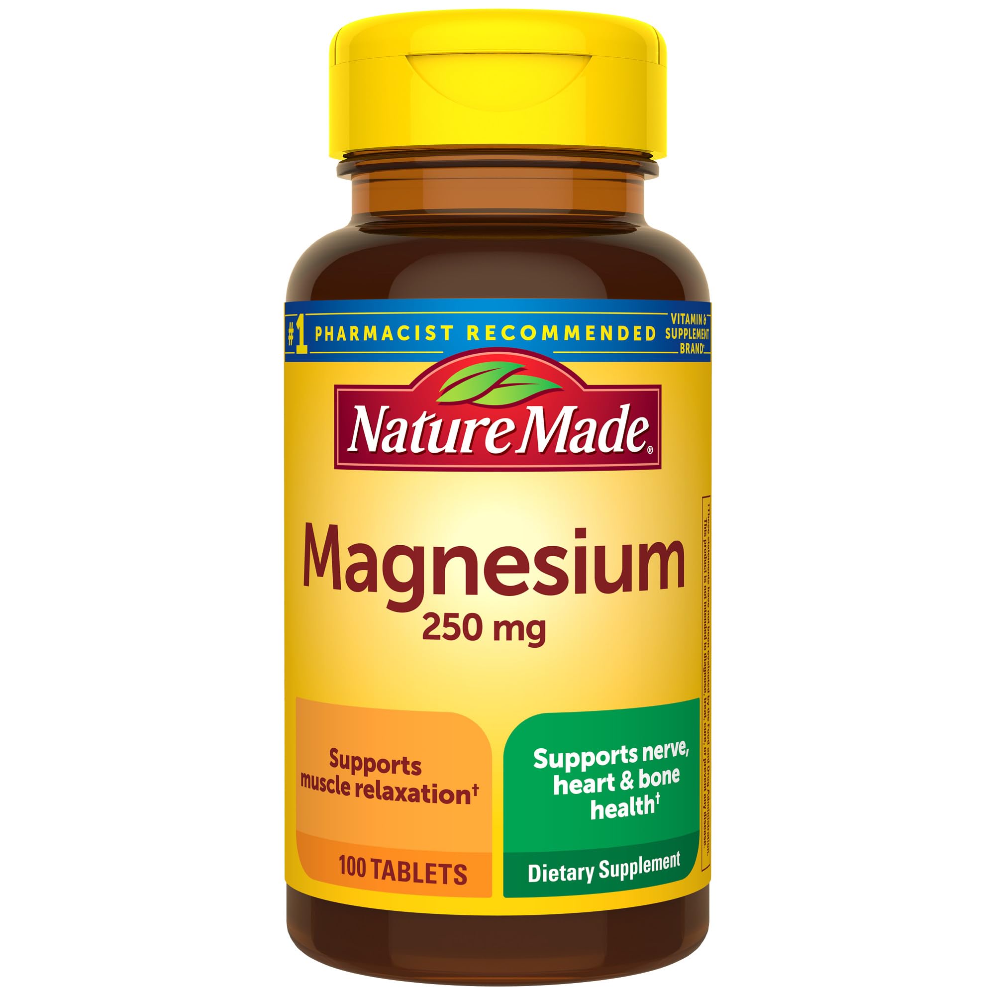 Nature Made Magnesium Oxide 250 mg, Magnesium Supplement for Muscle, Heart, Bone and Nerve Health Support, 100 Tablets, 100 Day Supply
