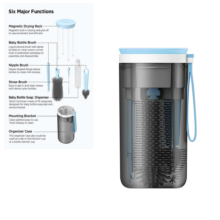 KlirAir Travel Baby Bottle Drying Rack with Bottle Cleaning Brush Set, Blue