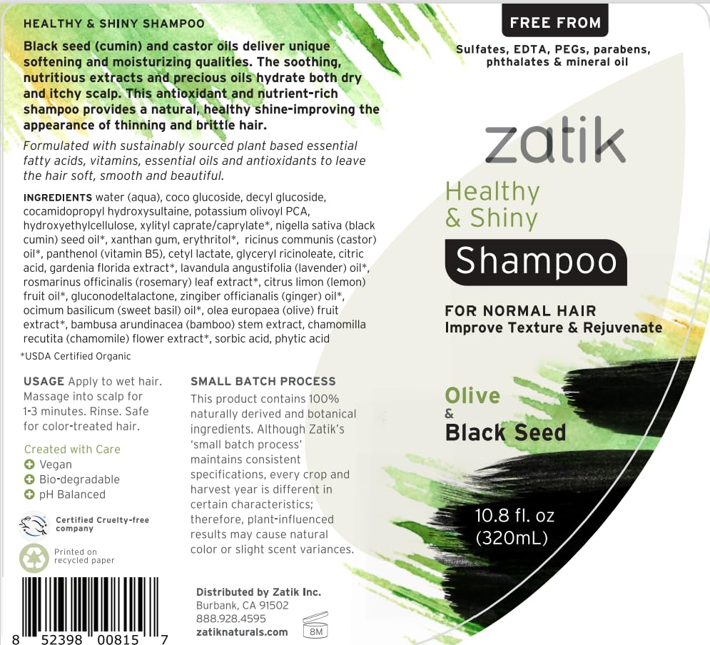 Zatik Beauty Essentials Olive Black Seed Shampoo 10.8 Fl. Oz.