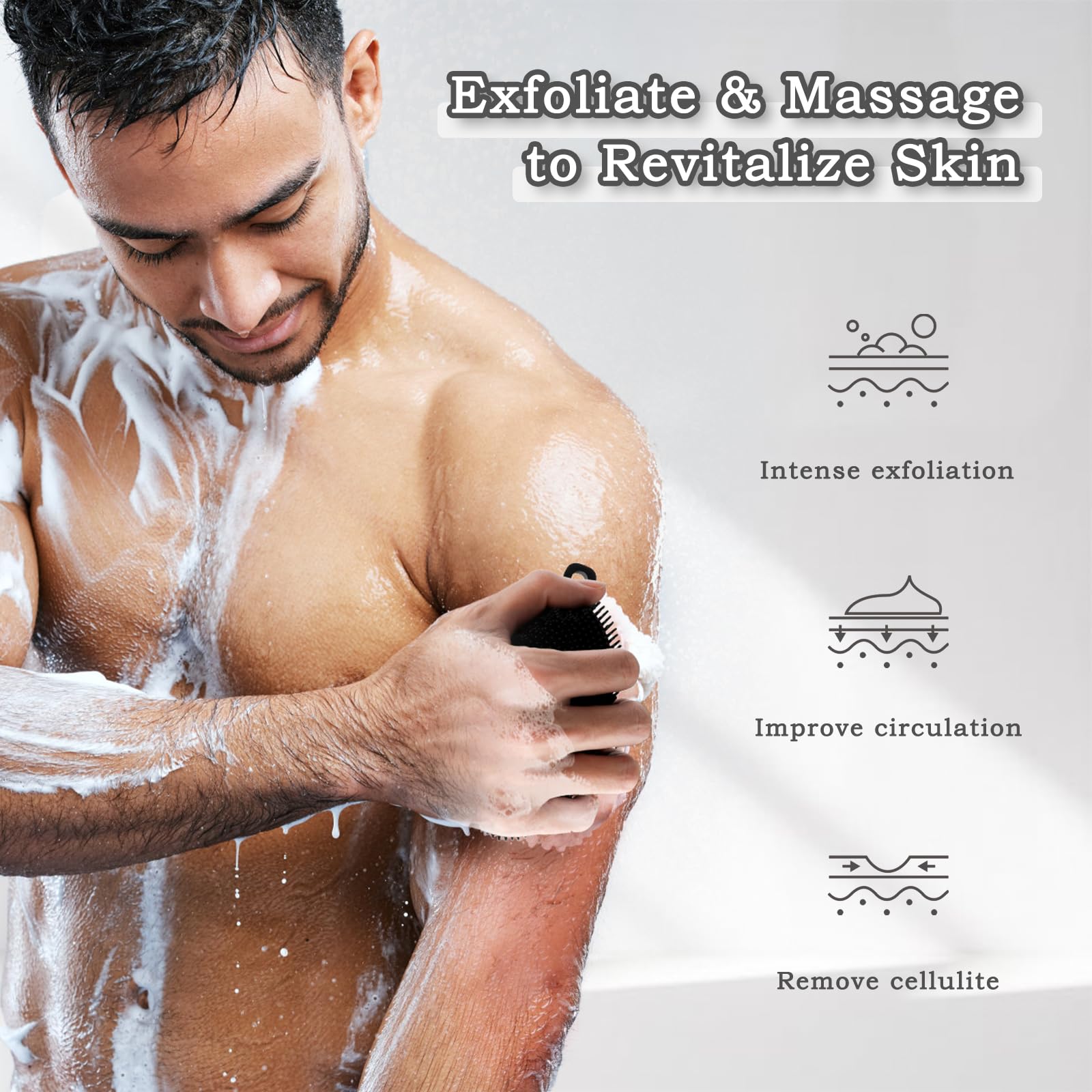 FREATECH Silicone Body Scrubber Gentle Exfoliating Bath Shower Body Cleansing Brush, More Hygienic Than Loofah, Easy to Clean and Durable, for Men Women Kids, Sensitive Skin, Black