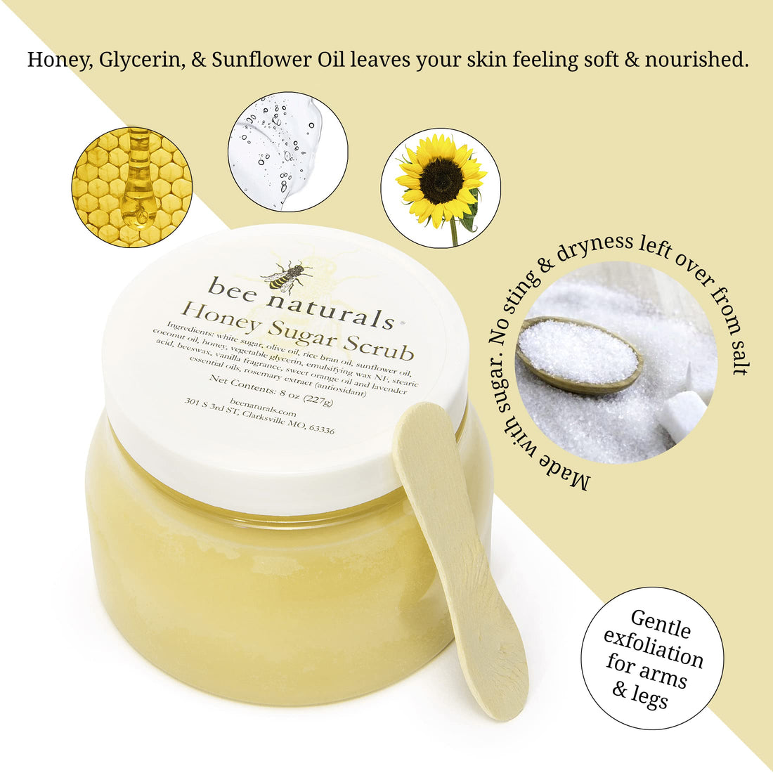 Luxurious Honey Sugar Scrub 8oz – Gentle Exfoliating Blend for Face, Body & Feet with Honey, Coconut & Essential Oils – Nourishing Moisture with Signature Vanilla Fragrance for Radiant Skin