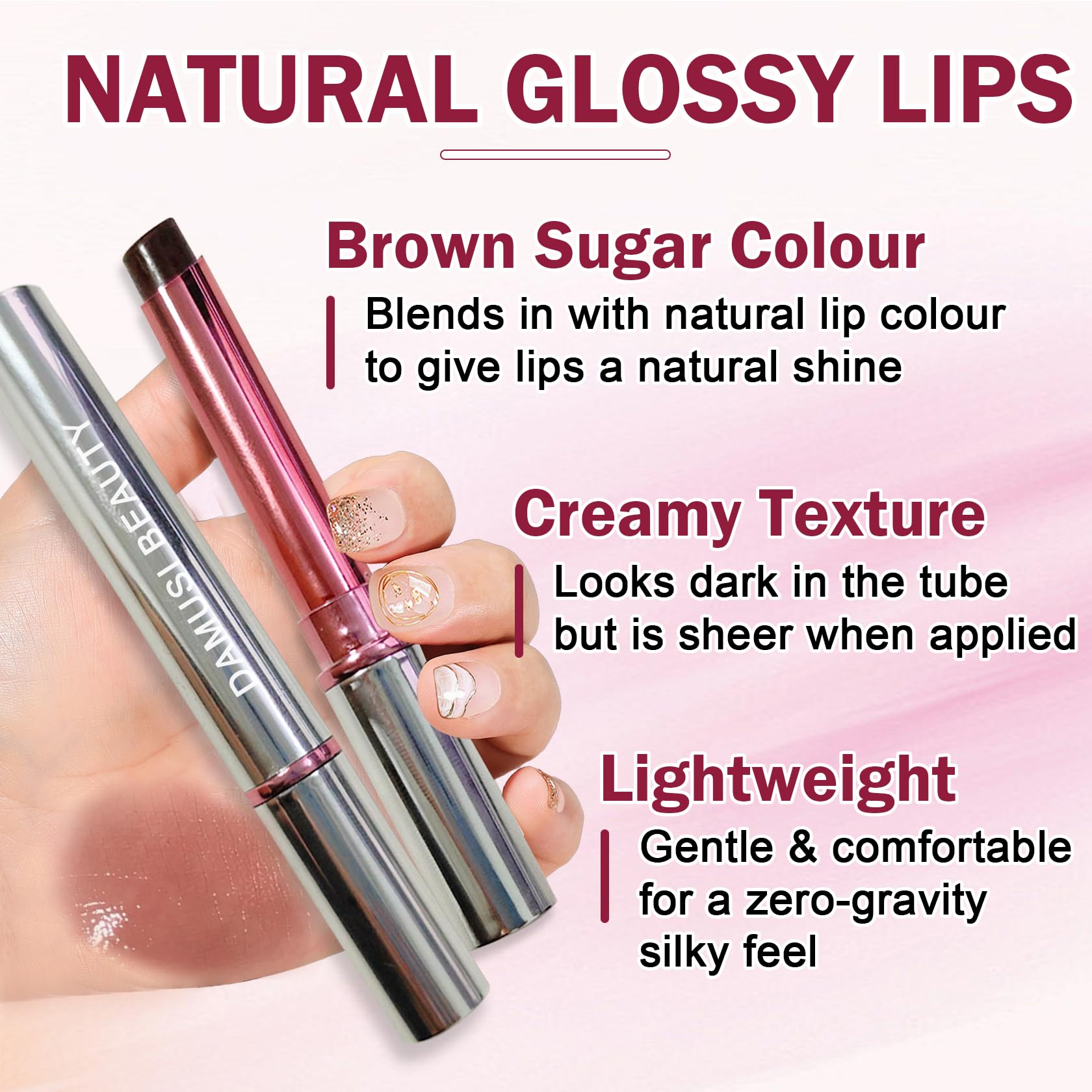 DAMUSI 2PCS Tinted Lip Balm,Moisturizing Lipstick for Women,Hydrating Solid Lip Gloss,Sheer Formula and Lightweight Lip Care Balm for Dry Lips(Black Candy)