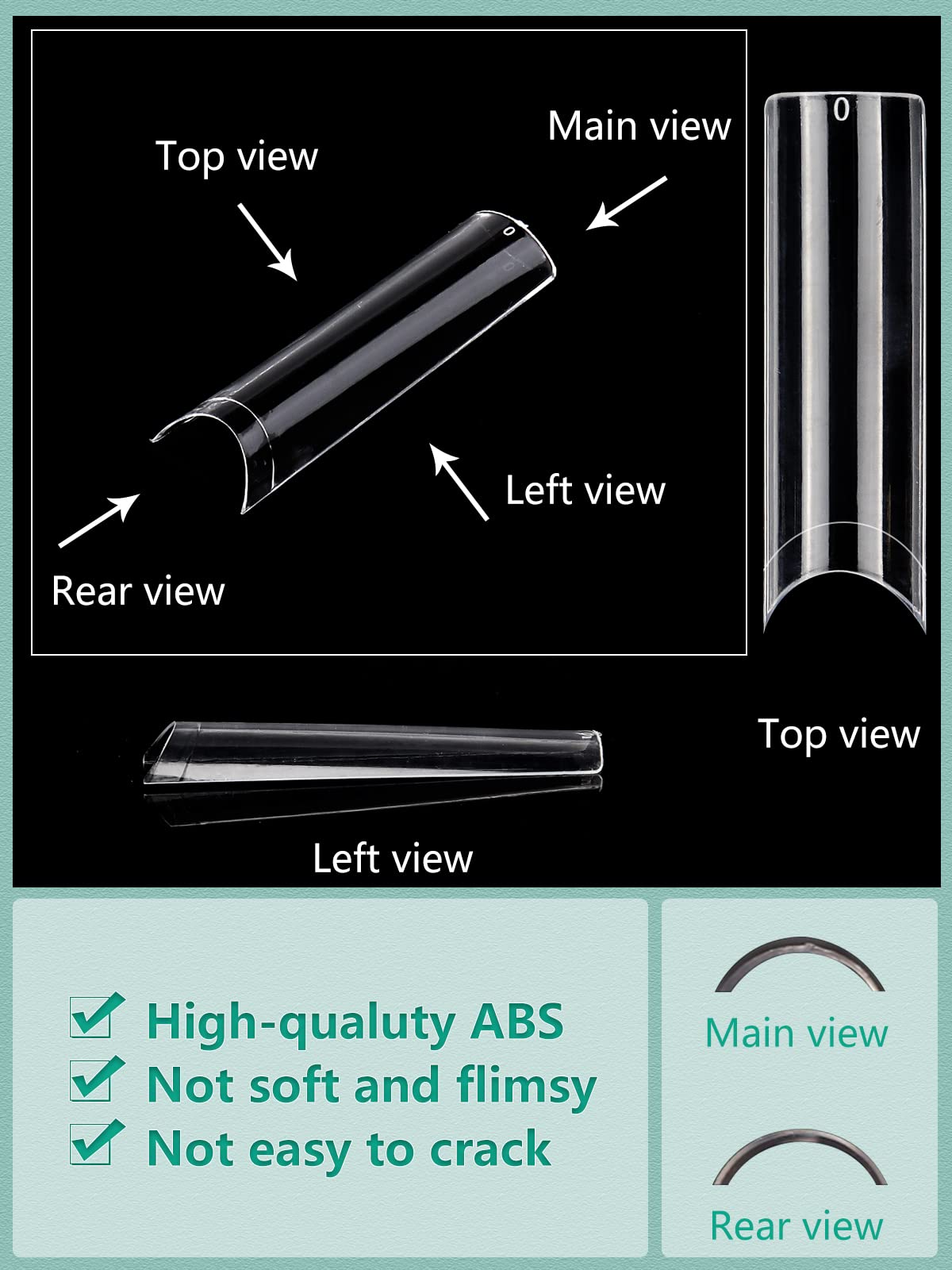 400PCS Extra Long C Curve Nail Tips, 2 Pack Natural and Clear Artificial Acrylic Nail Tips Manicure, 10 Sizes XXL Long Straight Square Shape French Press on False Nail Tips for Nail Art Salon Home DIY