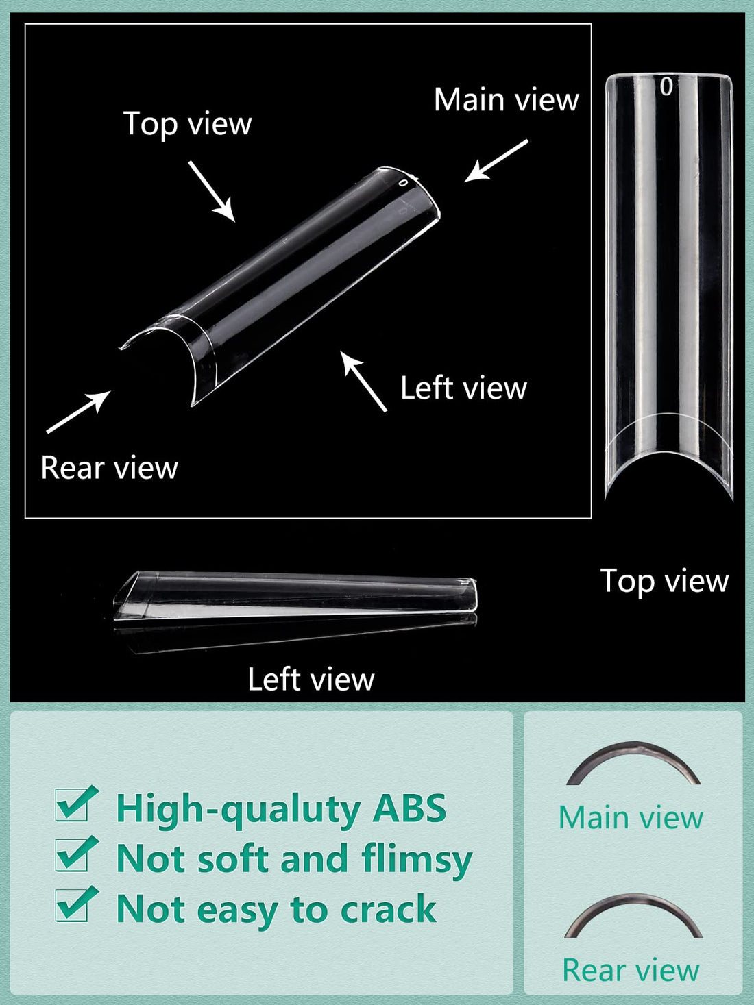 400PCS Extra Long C Curve Nail Tips, 2 Pack Natural and Clear Artificial Acrylic Nail Tips Manicure, 10 Sizes XXL Long Straight Square Shape French Press on False Nail Tips for Nail Art Salon Home DIY