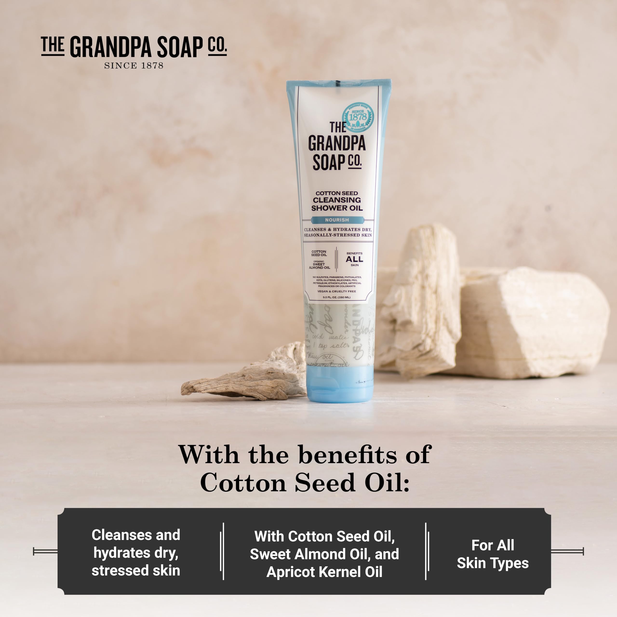 The Grandpa Soap Company Cottonseed Oil Body Wash Cottonseed Oil + Organic Sweet Almond Oil | Clean, Vegan & Cruelty Free Formula | Nourishing Body Soap for Sensitive Skin | 9.5 Fl. Oz. Tube