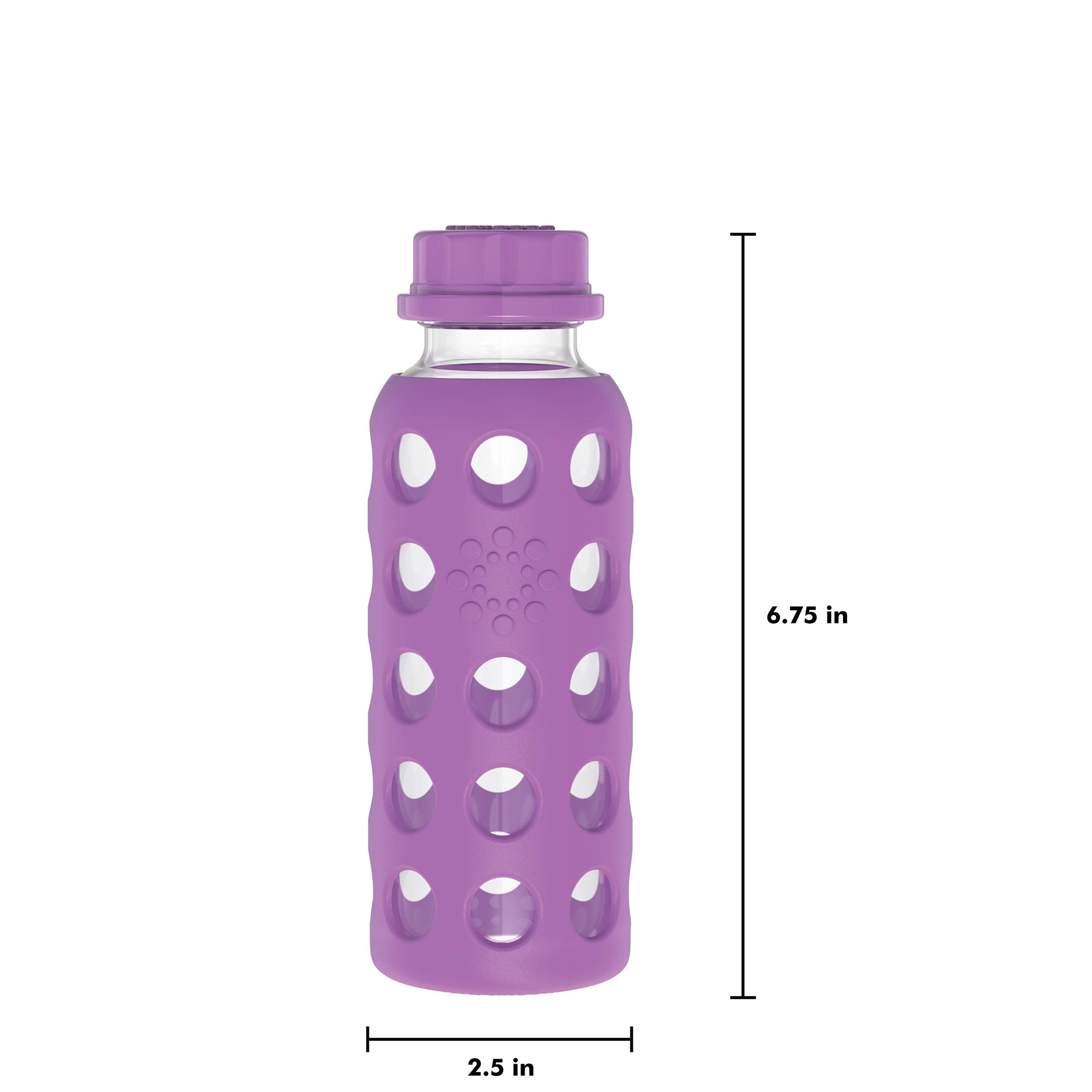 Lifefactory 9-Ounce BPA-Free Glass Water Bottle with Flat Cap and Silicone Sleeve, Grape