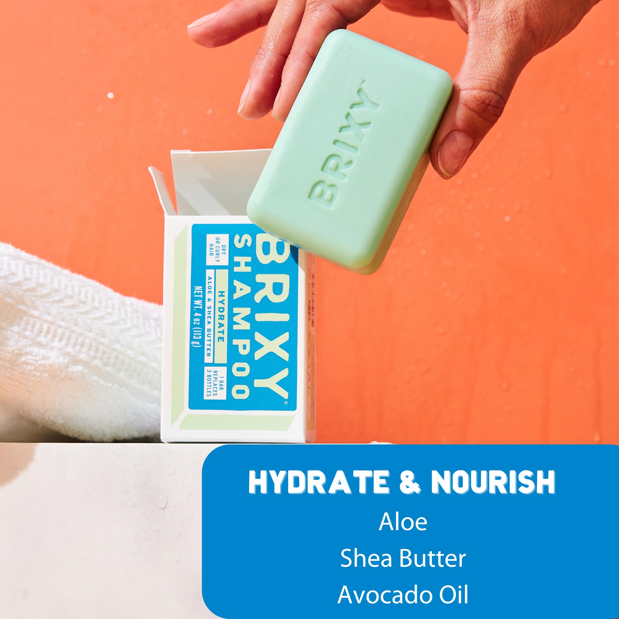 BRIXY Hydrating Shampoo Bar For Dry Or Curly Hair | Aloe, Shea Butter, & Avocado Oil | Ceramide & Niacinamide Support The Moisture Barrier | pH Balanced, Color Safe, Vegan, Plastic Free