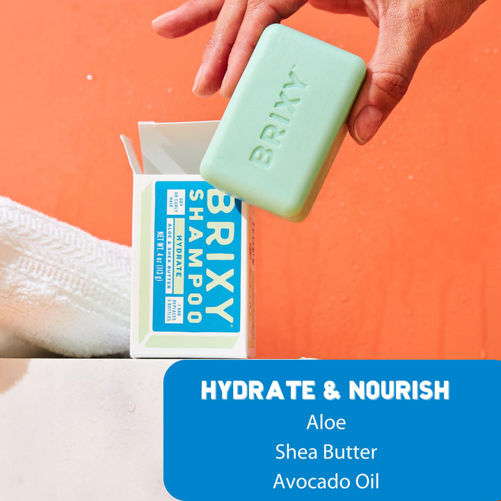 BRIXY Hydrating Shampoo Bar For Dry Or Curly Hair | Aloe, Shea Butter, & Avocado Oil | Ceramide & Niacinamide Support The Moisture Barrier | pH Balanced, Color Safe, Vegan, Plastic Free
