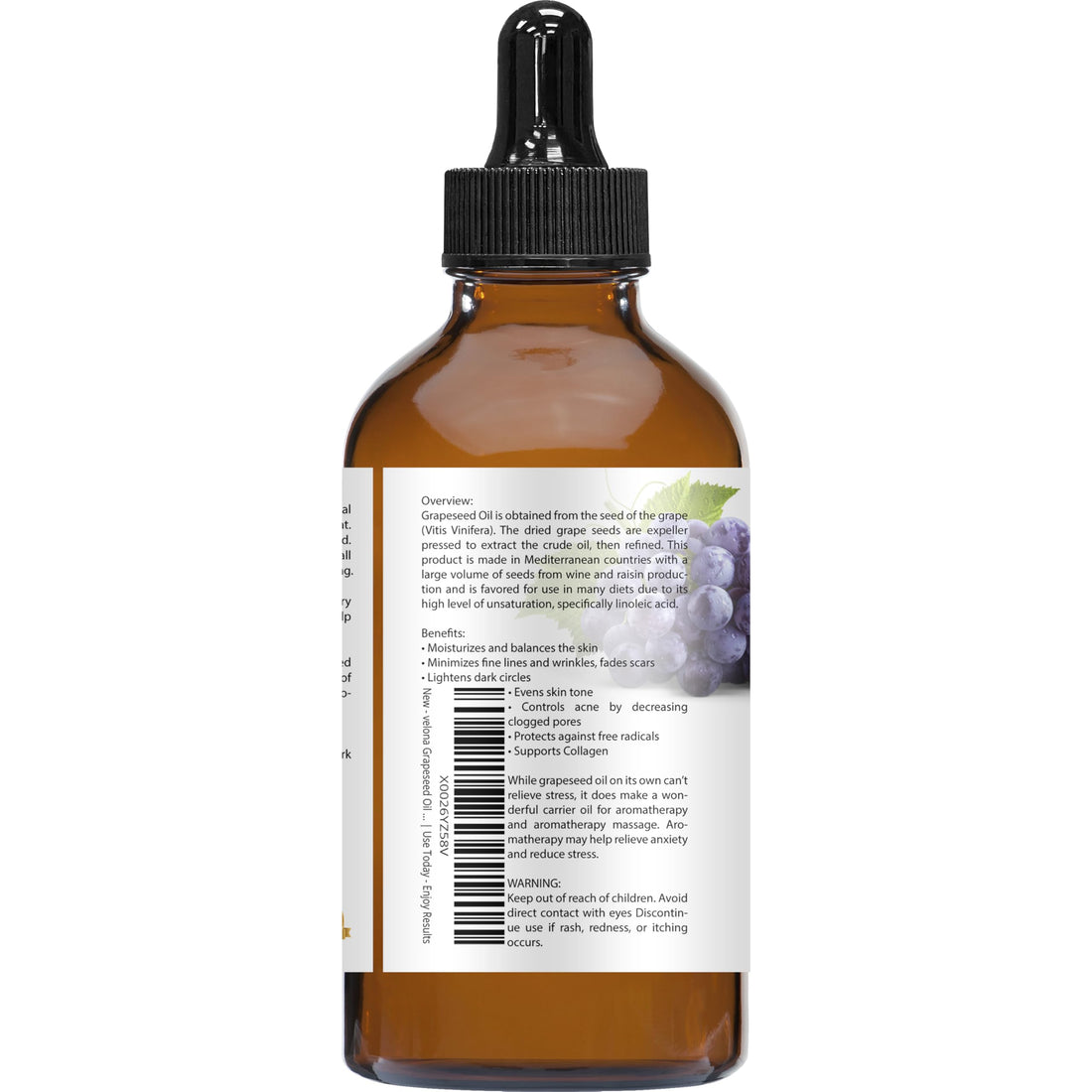 velona Grapeseed Oil 4 fl oz | 100% Pure and Natural Carrier Oil | Refined, Cold pressed | Skin, Face, Body, Hair Care | Use Today - Enjoy Results