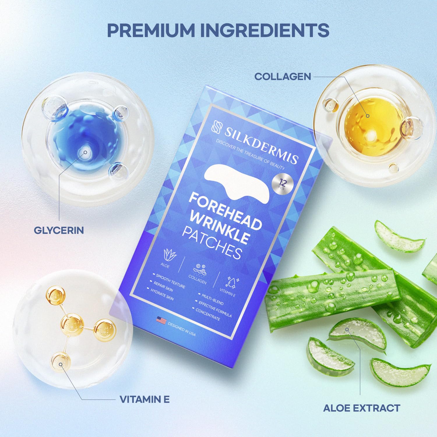 SILKDERMIS Forehead and Facial Wrinkle Patches: Anti Wrinkle Patches-Repair Winkle Remover and Treatment with Aloe Collagen and Vitamin E 12pcs