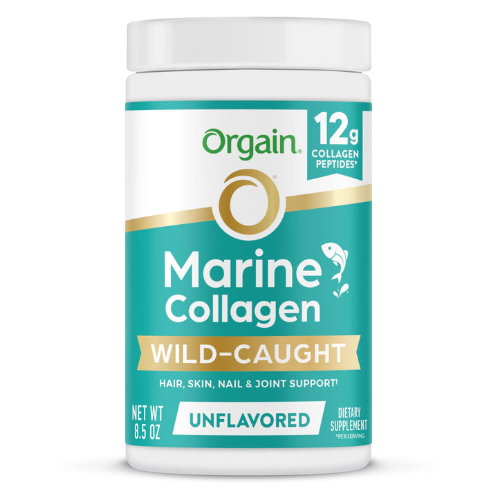 Orgain Wild-Caught Marine Collagen Peptides Powder for Women & Men, Hair, Skin, Nail & Joint Support Supplement, 12g Collagen Per Serving, Pescatarian & Paleo, Non-GMO, Unflavored, Type I & III, 8.5oz
