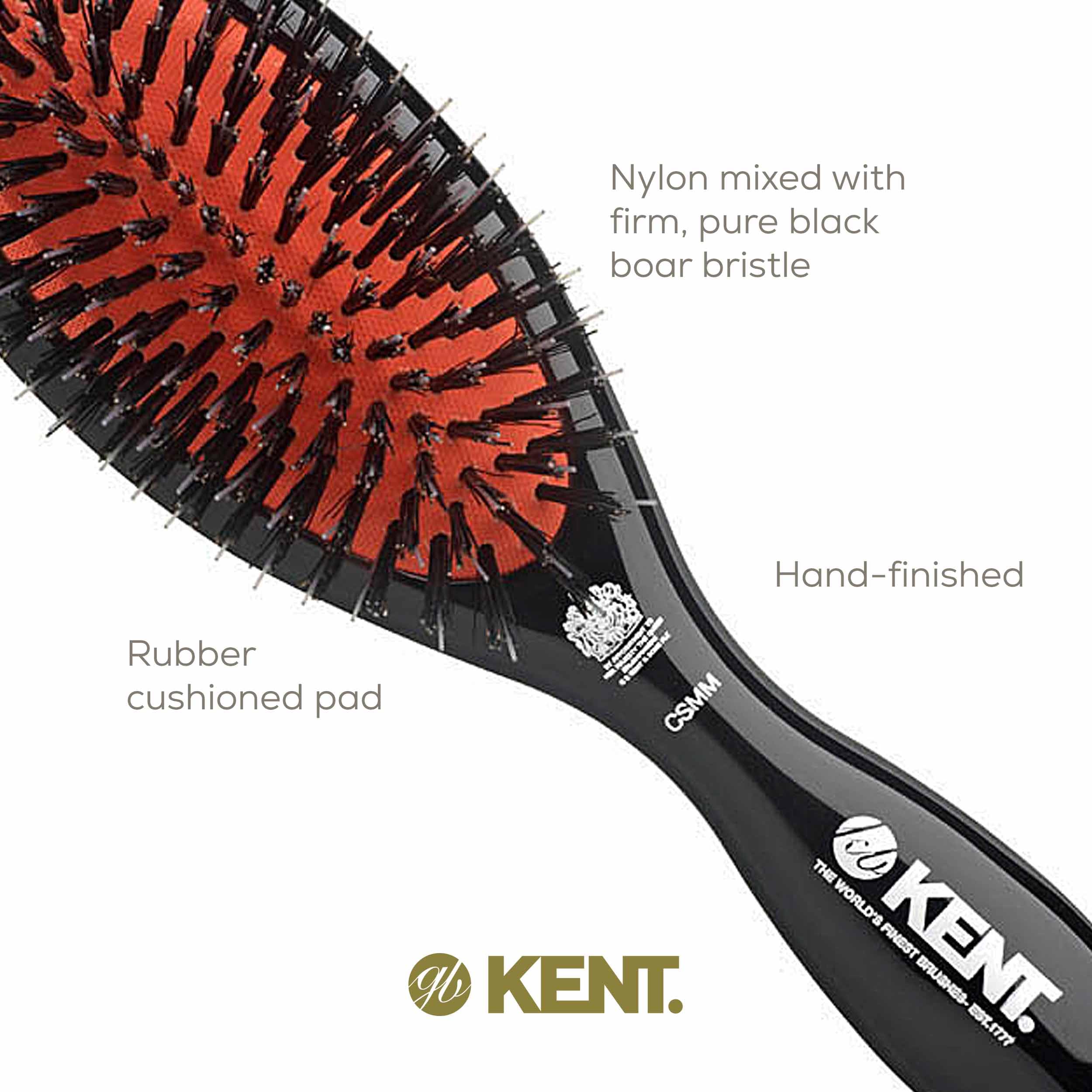 Kent CSMM Ruby Pure Black Natural Bristle Medium Dressing & Styling Premium Brush