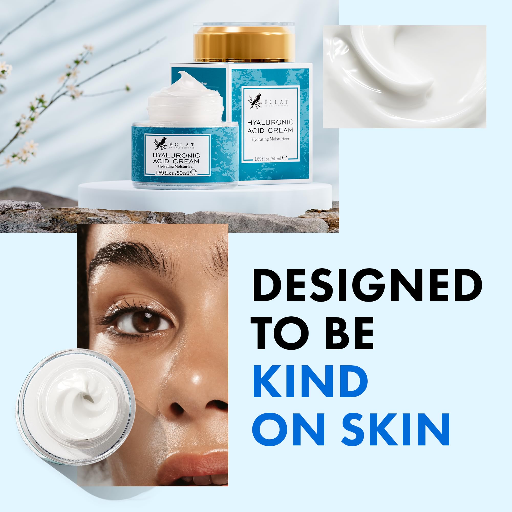 Eclat Skincare Hyaluronic Acid Moisturizer – Anti Aging Face Cream with Vitamin C, Hydrating Facial Moisturizer for Women & Men - Anti Wrinkle Day & Night Cream - Hyaluronic Acid Face Lotion 1.7 fl oz