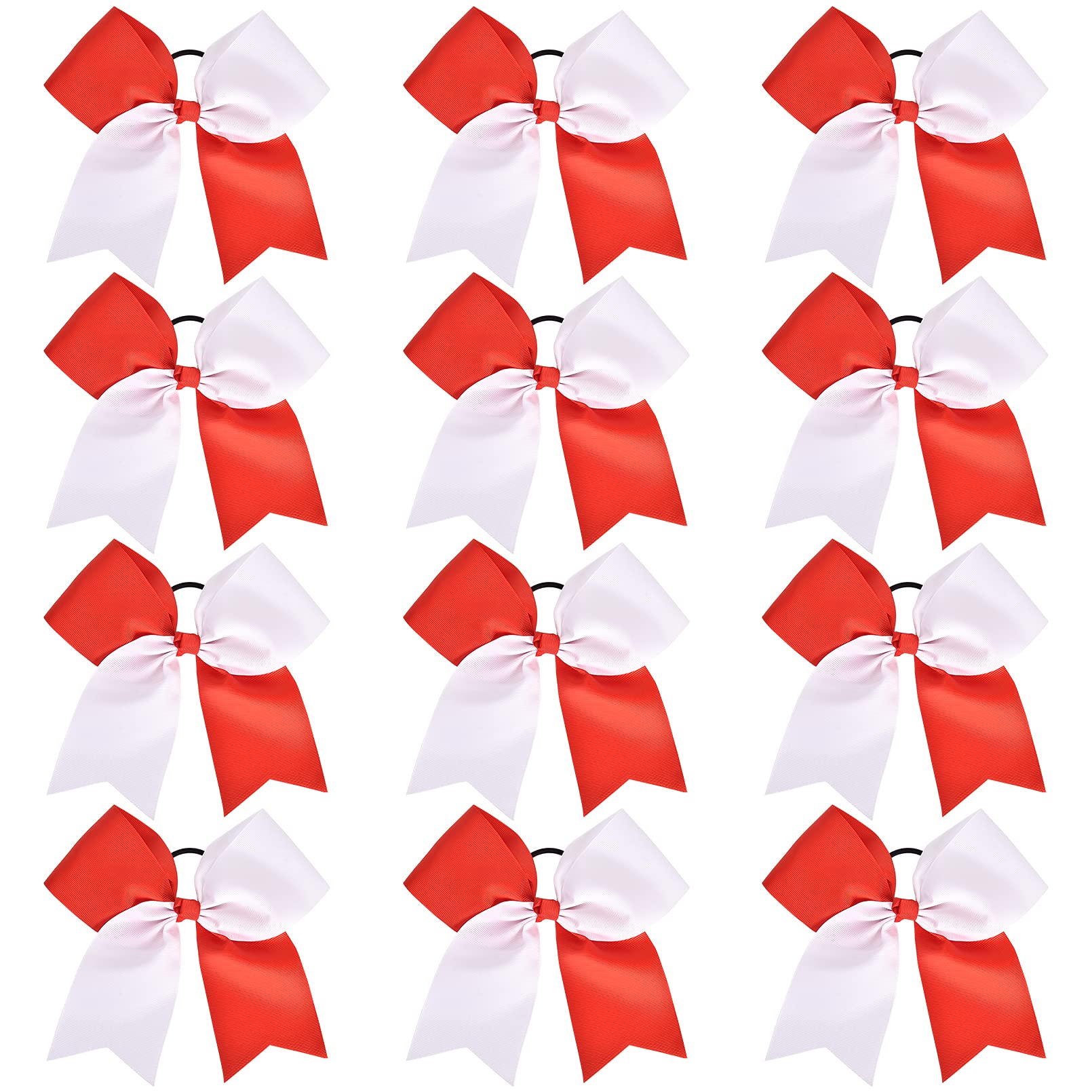 Aileam Red/White(12Pcs) : 12 Pcs Large Cheer Bows 8 Bulk Hair Bow Accessories With Ponytail Holder For Girls High School College Cheerleading