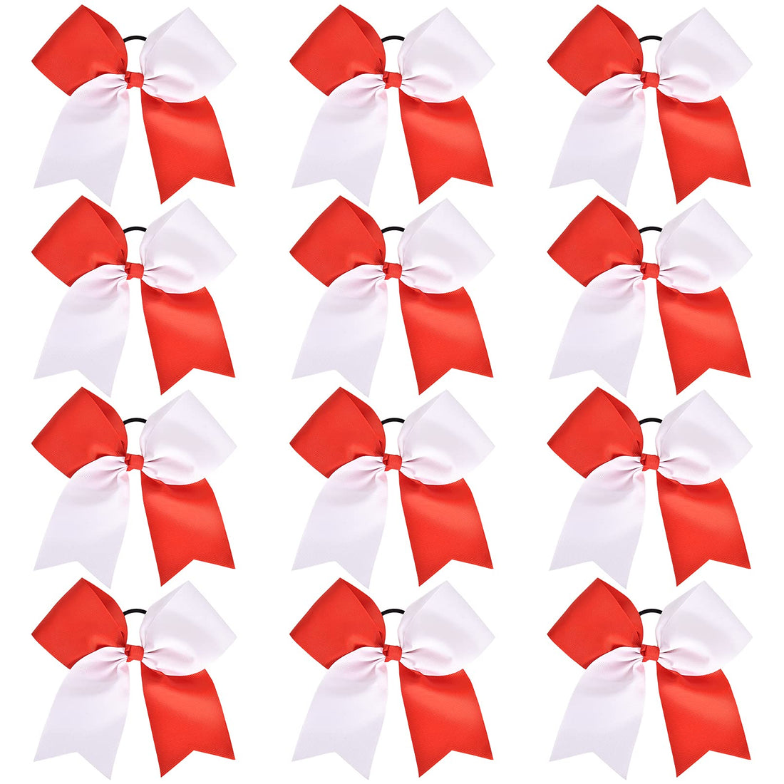 Aileam Red/White(12Pcs) : 12 Pcs Large Cheer Bows 8 Bulk Hair Bow Accessories With Ponytail Holder For Girls High School College Cheerleading