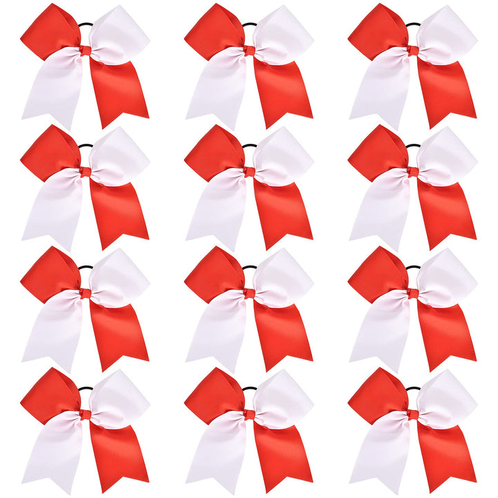 Aileam Red/White(12Pcs) : 12 Pcs Large Cheer Bows 8 Bulk Hair Bow Accessories With Ponytail Holder For Girls High School College Cheerleading