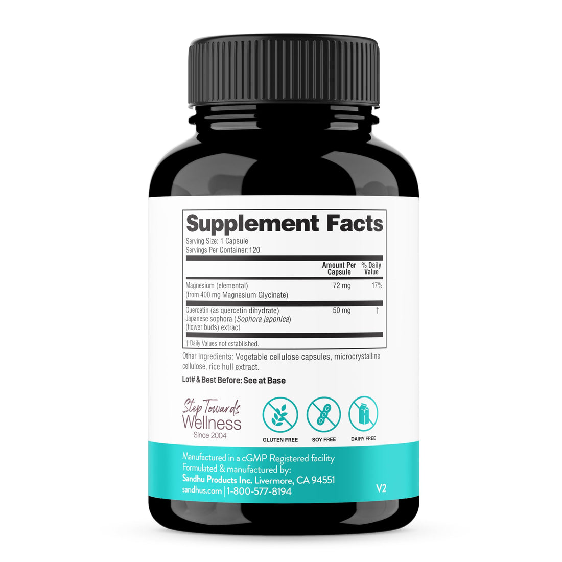Magnesium Glycinate 400mg Capsules with Quercetin | Quality Sleep, Relaxation, Muscle, Bone Health & Immune Support | 120 Count | Easy to Swallow | for Women and Men