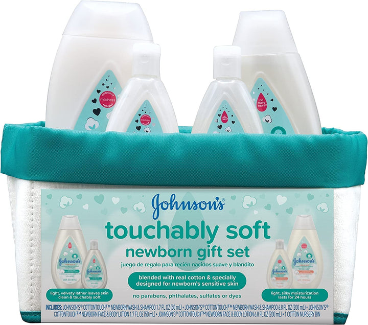 Johnsonâ€™s Touchably Soft Newborn Baby Gift Set, Baby Bath & Skincare for Sensitive Skin, 5 items