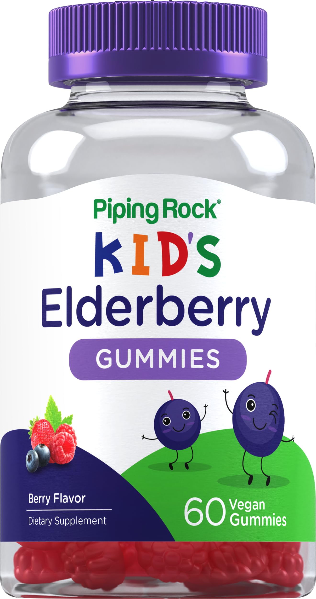 Piping Rock Kids Elderberry Gummies | 60 Count | with Vitamin C and Zinc | Berry Flavor Vitamins | Vegan, Non-GMO, Gluten Free Supplement