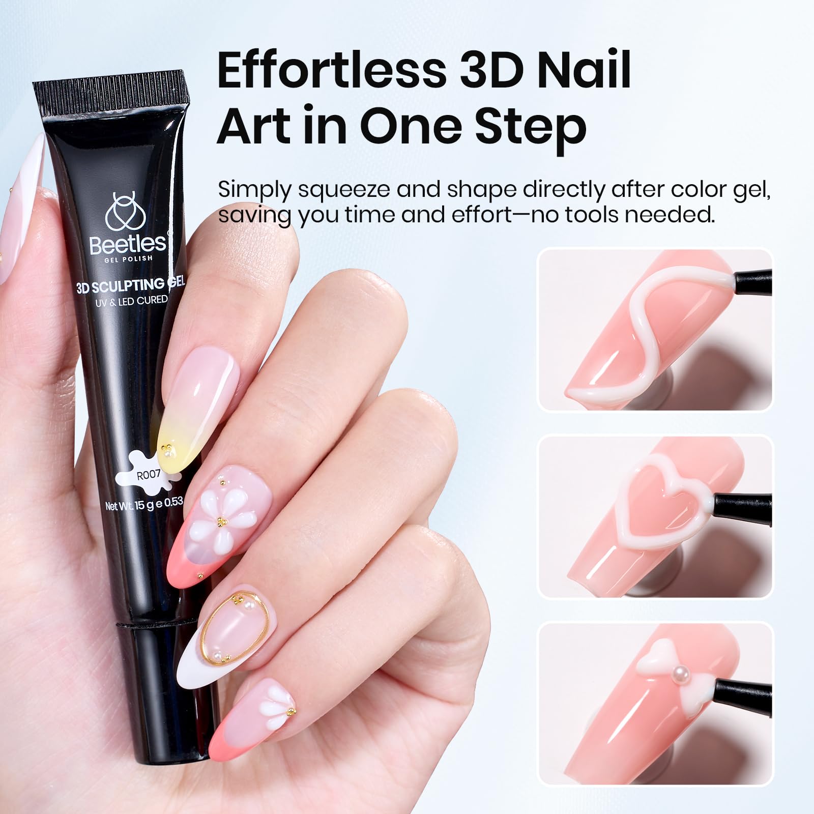 Beetles Sculpting Gel 3D Nail Art - Halloween White No Wipe Nail Polish 3D Rhinestone Building Multi-Function Drawing Gel for DIY Manicure Designs