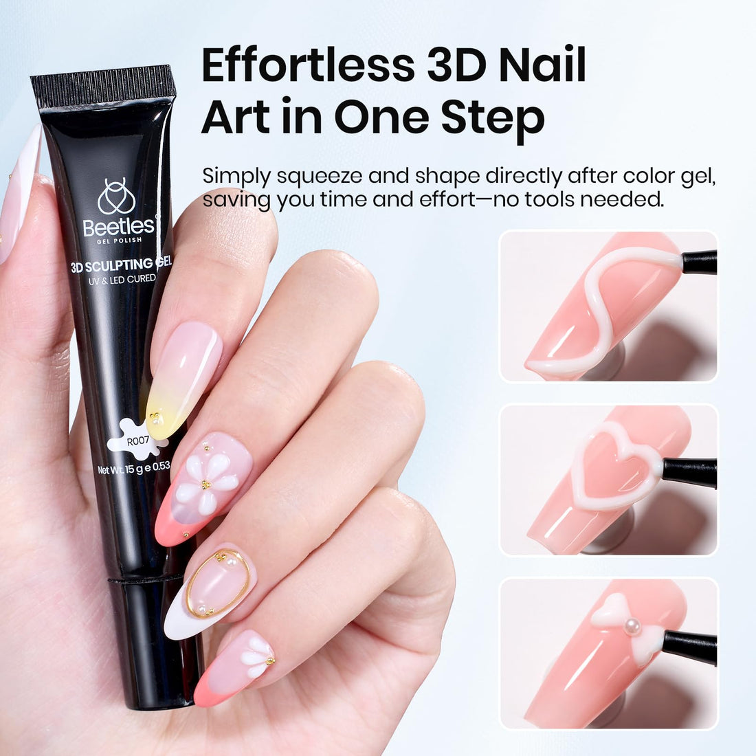 Beetles Sculpting Gel 3D Nail Art - Halloween White No Wipe Nail Polish 3D Rhinestone Building Multi-Function Drawing Gel for DIY Manicure Designs