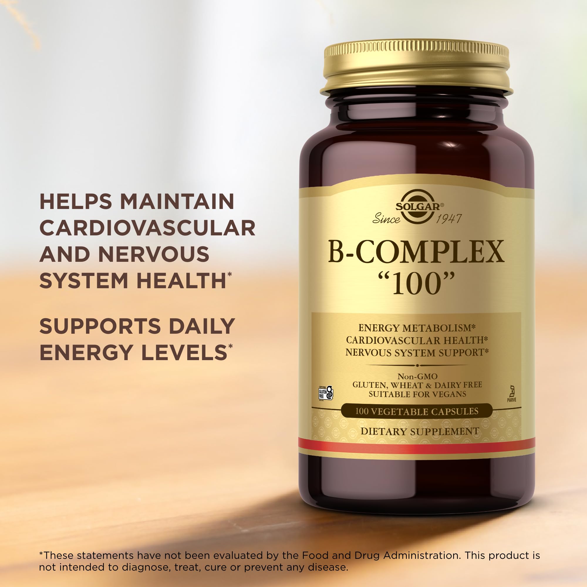 Solgar B-Complex 100 - 100 Vegetable Capsules, Pack of 2 - Energy Metabolism, Nervous System Support - Non-GMO, Vegan, Gluten Free - 200 Total Servings