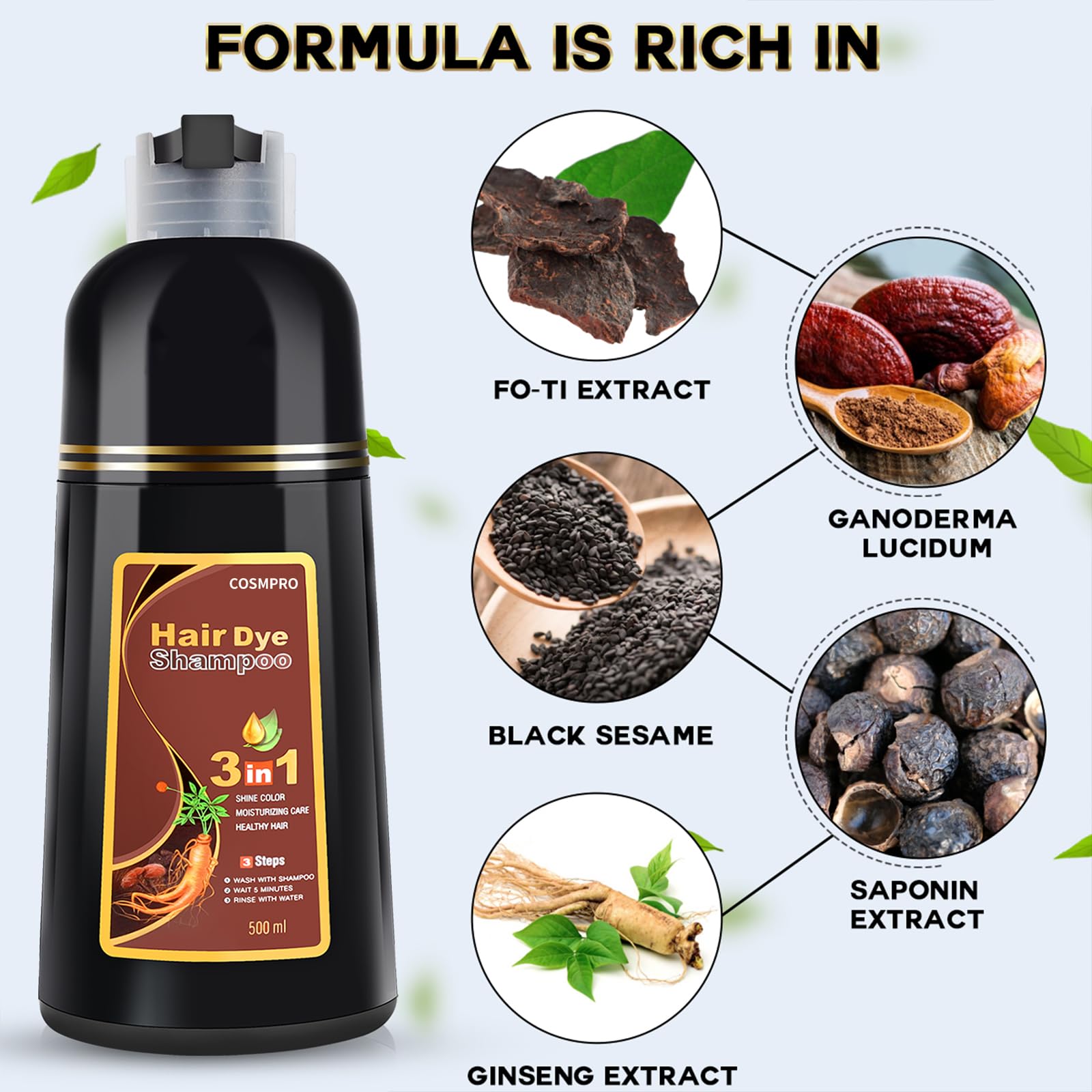 Hair Dye Shampoo Chestnut Brown Hair Color Shampoo for Gray Hair Coverage Herbal Hair Dye Shampoo 3 in 1 for Men and Women, Instant Color Shampoo