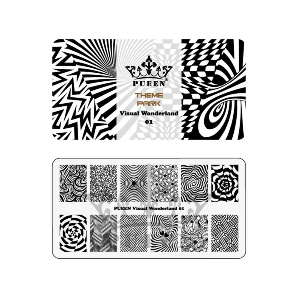 PUEEN Nail Art Stamping Plate - Visual Wonderland 01 - Theme Park Collection 125x65mm Unique Nailart Polish Stamping Manicure Image Plates Accessories Kit - BH000714
