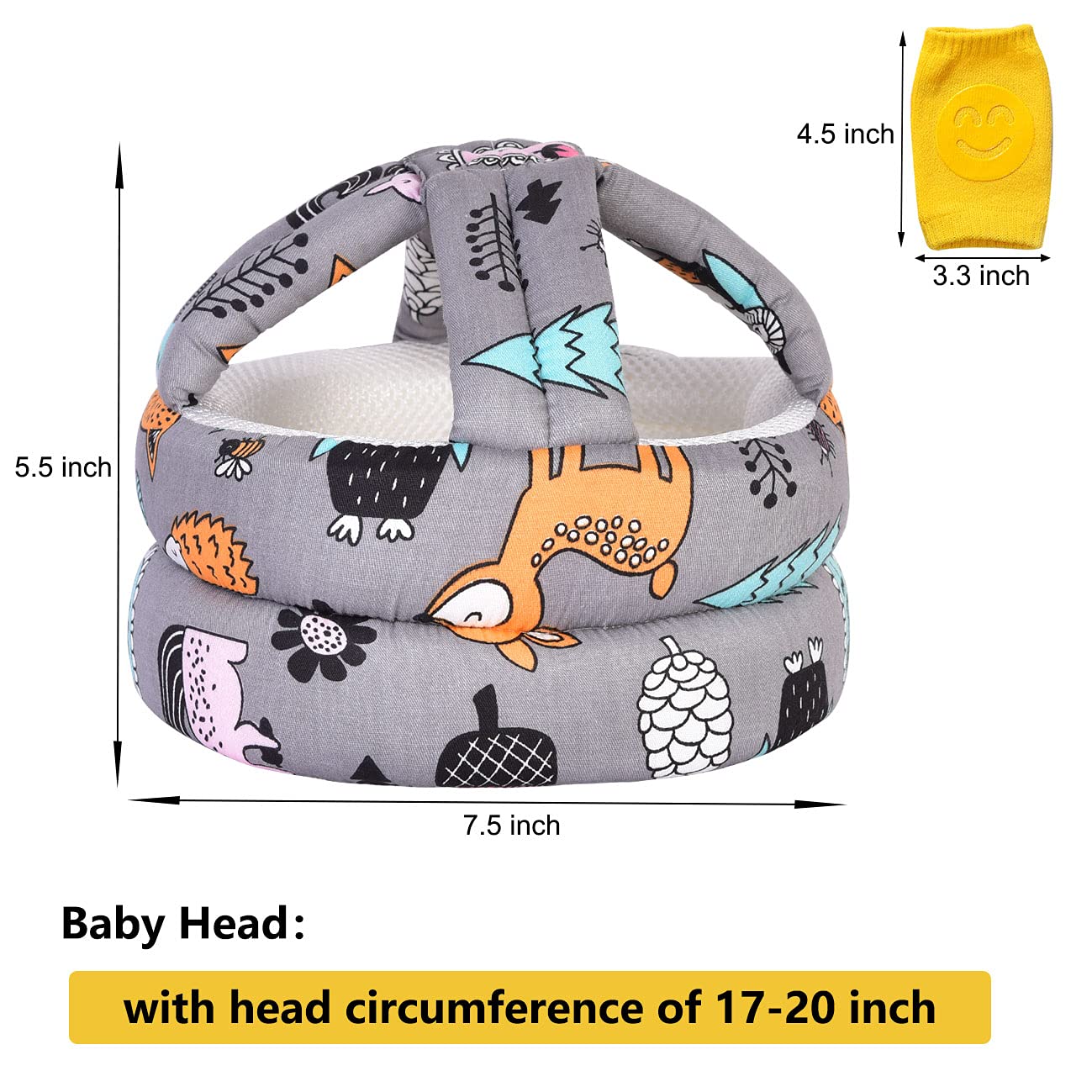 Umtiti Adjustable Baby Helmet, Lightweight & Soft, with Knee Pads & Socks for Crawling & Walking. Forest, Pink