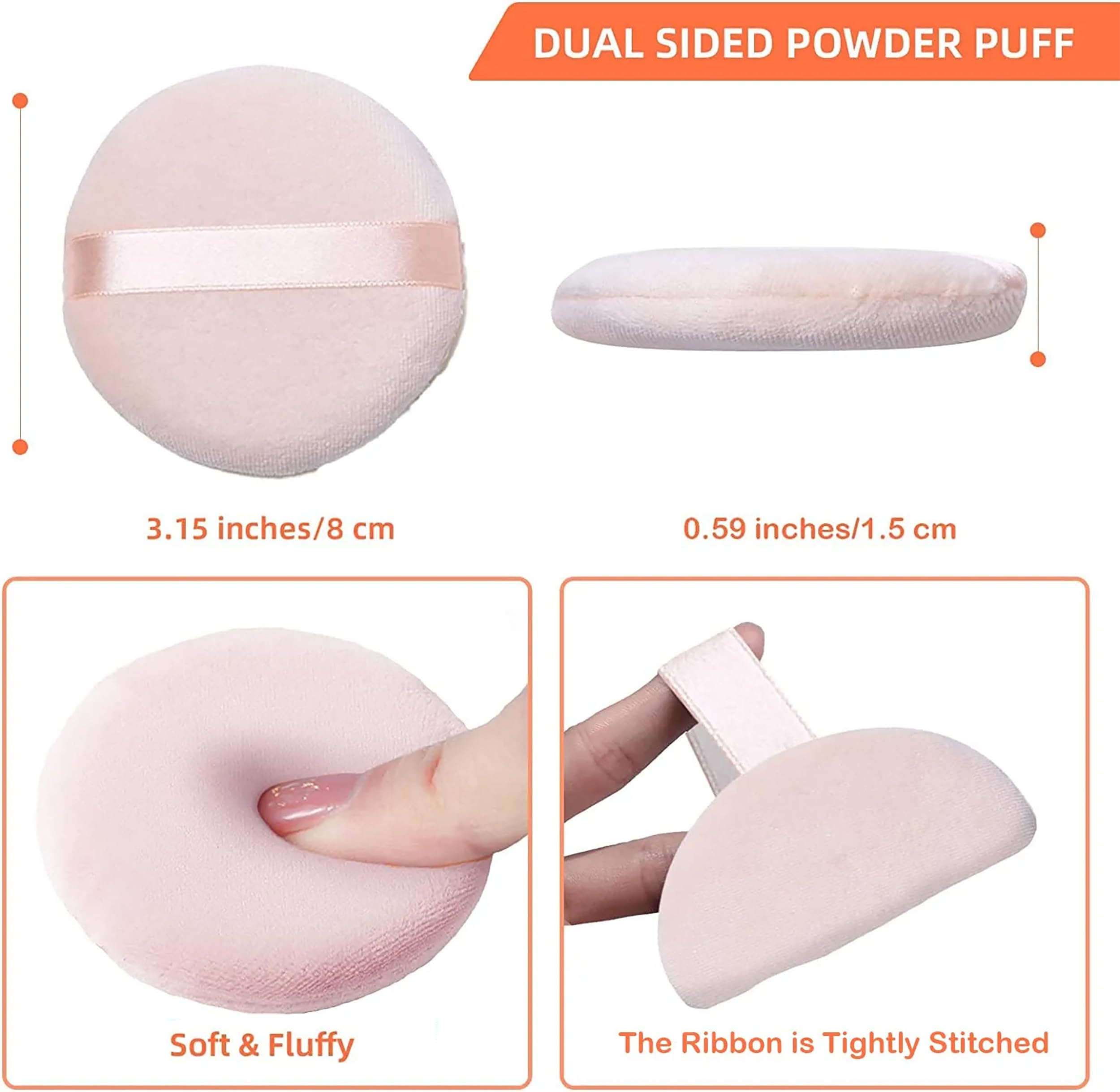 Pure Cotton Powder Puff,Puff, for Powder Foundation, 3.15 inch Normal Size, with Strap, Blending for Loose Powder Mineral Powder Body Powder, 10 Pieces