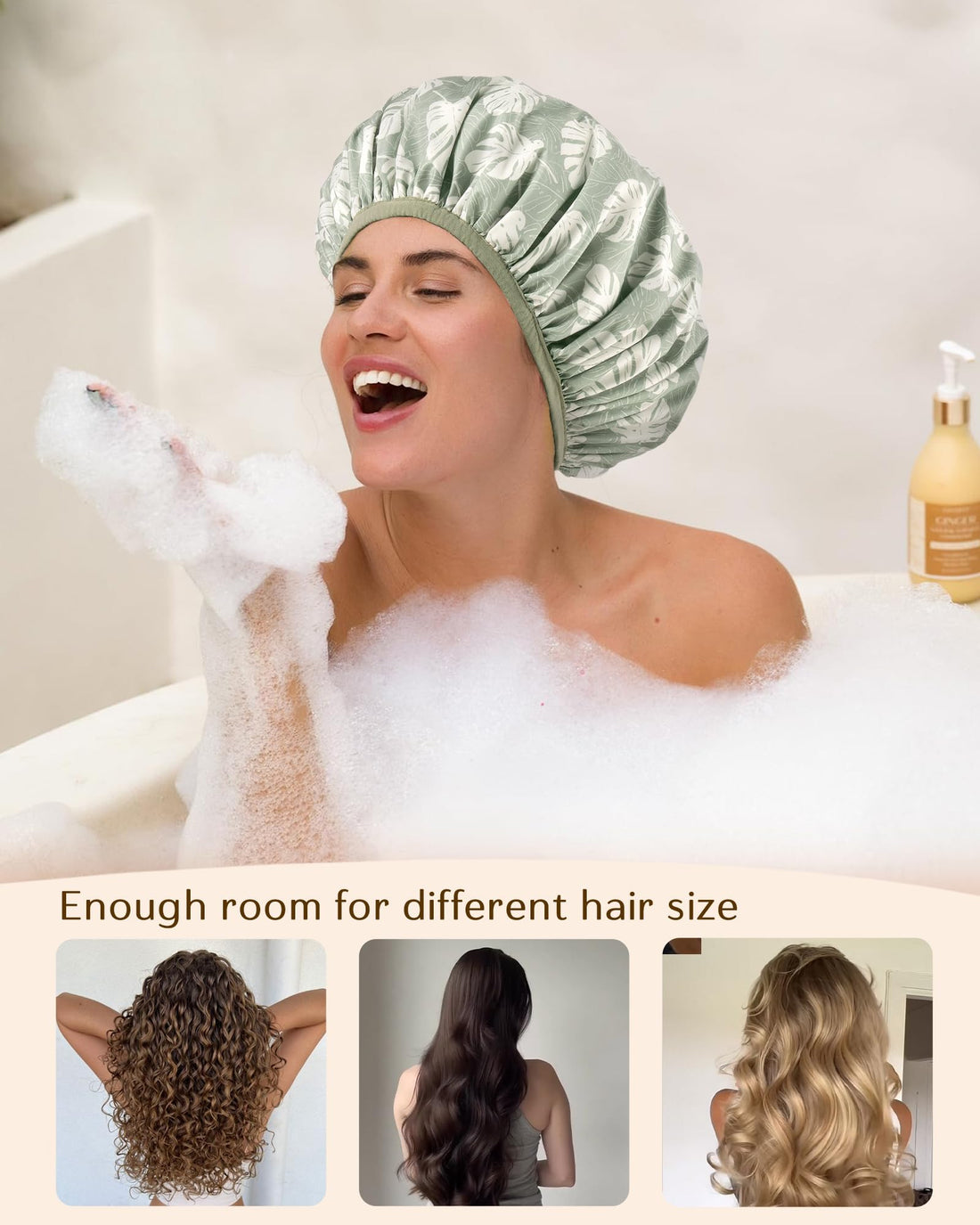 Yanibest Shower Cap for Women - Hair Satin Bonnet Shower Cap for Women Waterproof Extra Large Double Layer Reusable Adjustable for Braids Long Hair