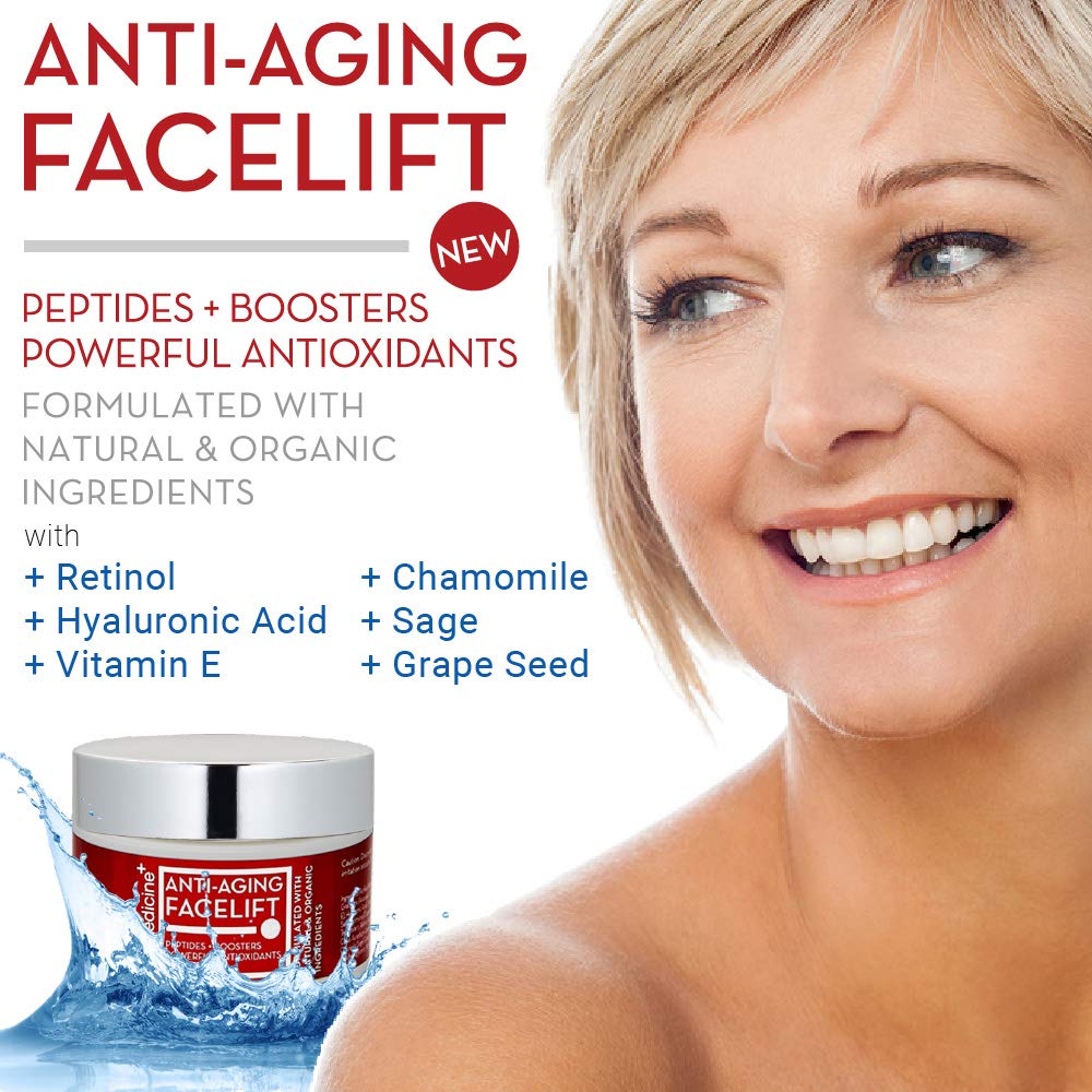 Natural Anti-Aging Facelift Cream for Face | Ultimate Moisturizer w/Retinol, Peptides, Stem Cells, Hyaluronic Acid, Vitamin E, Grape Seed | Helps Smooth Fine Lines, Wrinkles & Brightens | 2 OZ / 60 G
