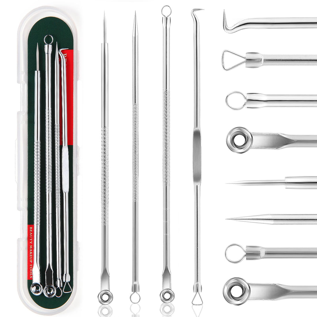 FEITA Blackhead Remover Pimple Popper Tool Kit, Comedone Pimple Extractor Acne Tools for Face Nose, Stainless Acne Needle Zit Popping Removal Facials Tool, Silver 4Pcs