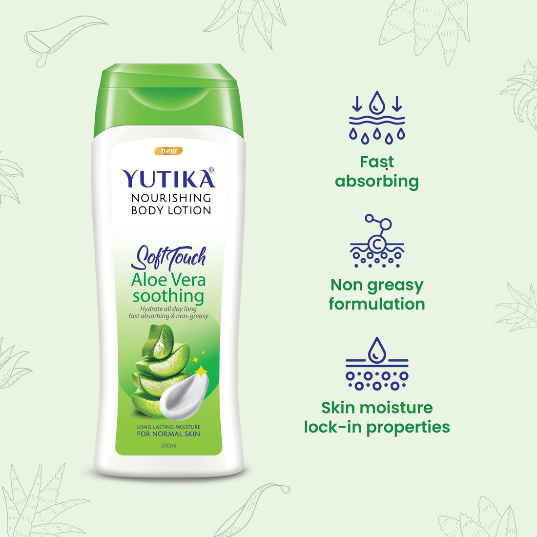 Yutika SoftTouch Nourishing Body Lotion For Women And Men, All Day Long Lasting, Non Greasy, Fast Absorbing Lotion for Dry & Normal Skin (Aloe Vera, 10.14 Fl Oz)