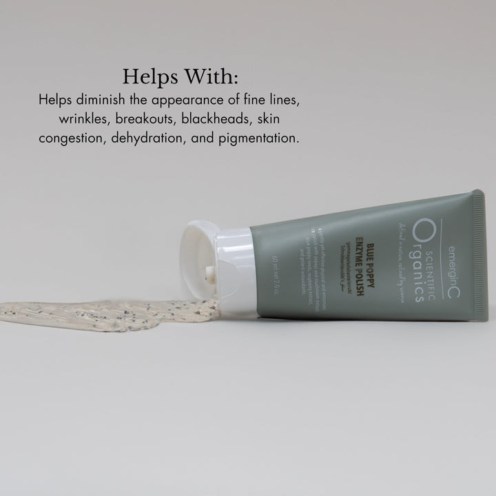 emerginC Scientific Organics - Blue Poppy Enzyme Brightening Polish, Gentle Facial Exfoliator with Raspberry, Papaya and Tea Tree Leaf Powder for All Skin Types, 60ml / 2oz